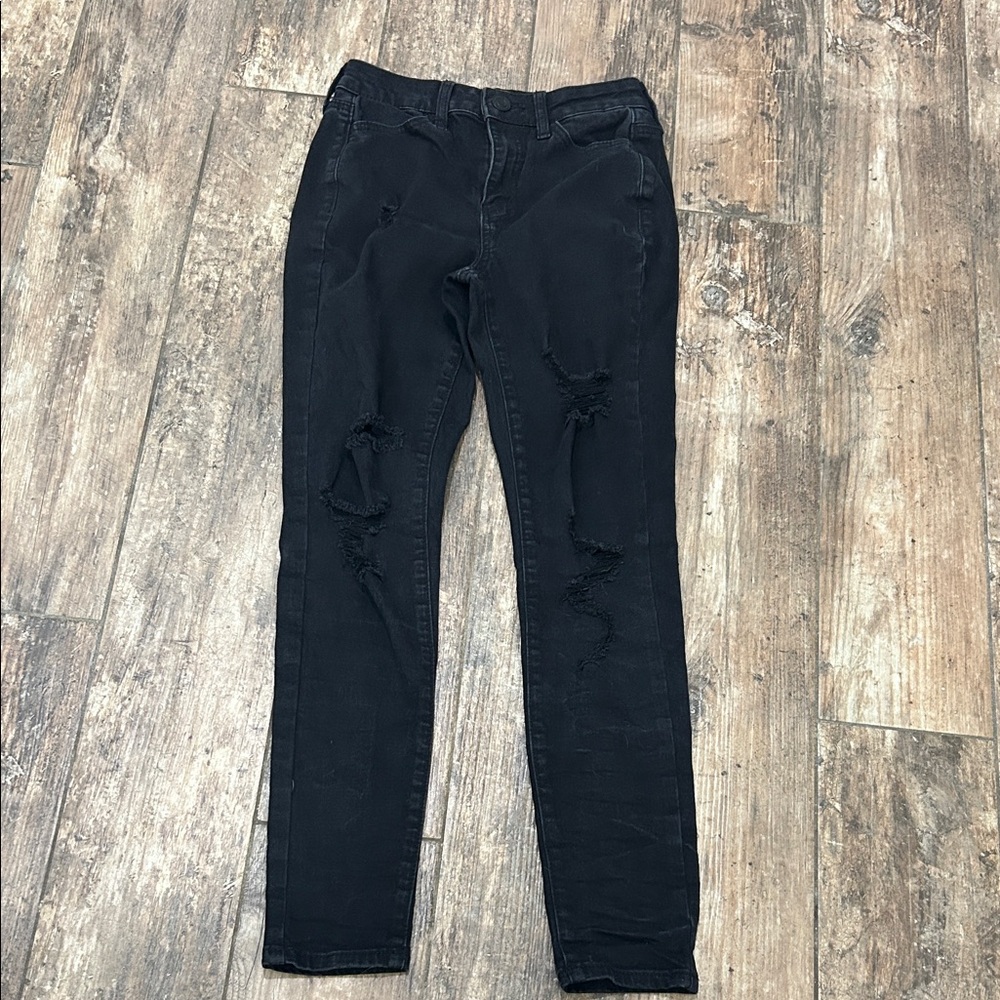 Black High Rise Distressed Skinny Jeans